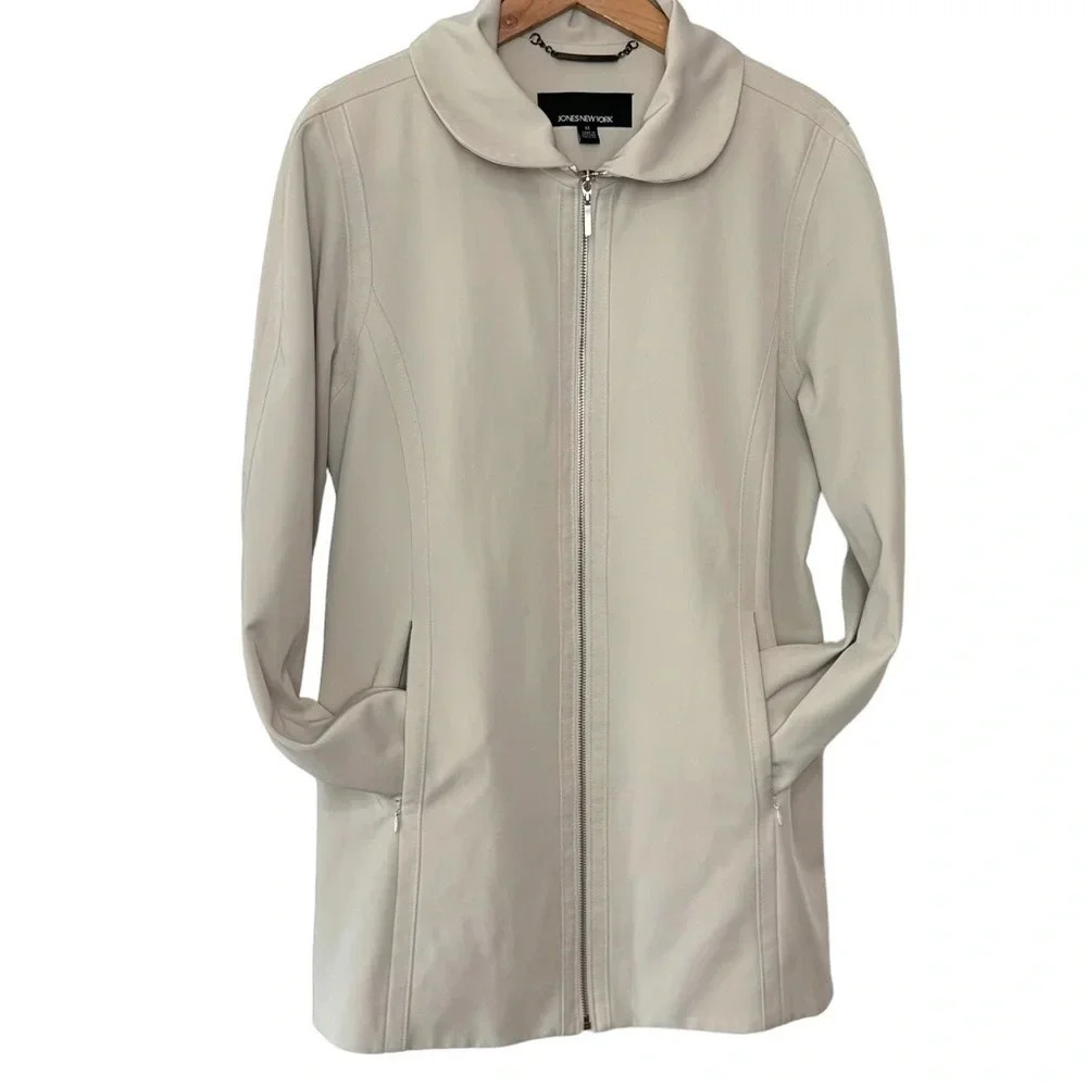Jones New York Zip Up Jacket M Cream Peter Pan Collar Stretch Lined J15707